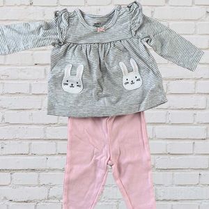 Carters Bunny Set, pink and gray striped shirt, 3 months